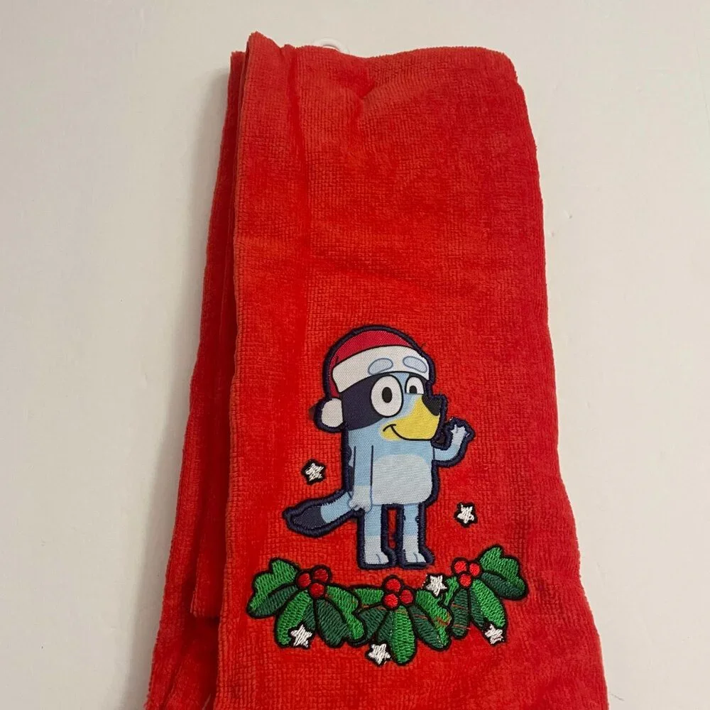 New Christmas Bluey TV Show Santa Hat Red Hand Towels 2pk Cotton